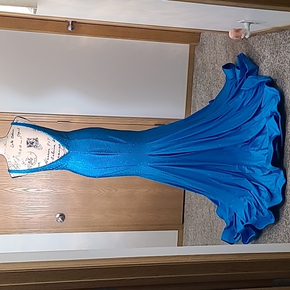 Sherri Hill 54156 Peacock rhinestone prom pageant plunge fit and flare dress - Picture 6 of 11